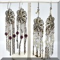 J125. Pair of brass and bead flower earrings. - $32 